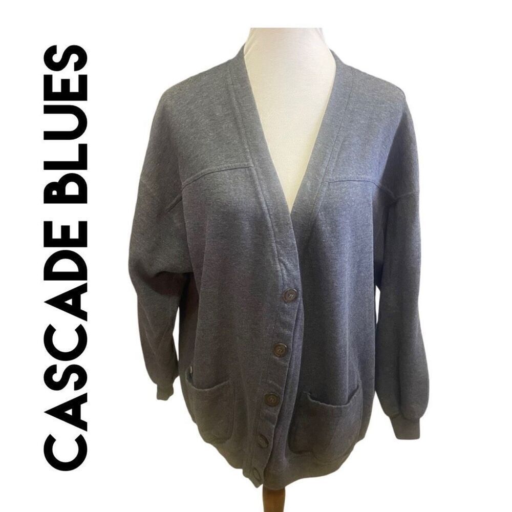 Cascade Blues Gray Long Sleeve V-Neck Button Front Cardigan Size X-Large-EUC